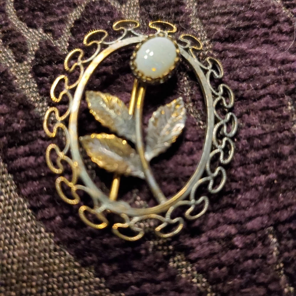 Antique .925 Silver and Copper, Opal Pin